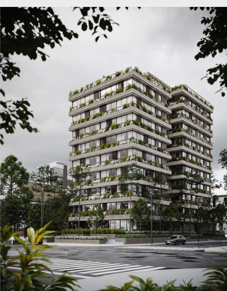 Fachada de prédio residencial ao entardecer