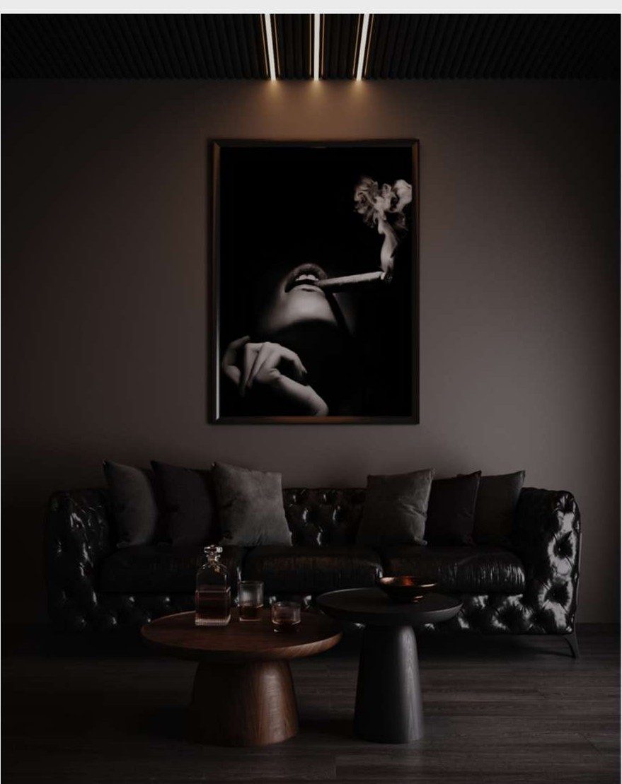 Sala de estar com iluminação noturna